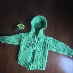Aran crafts Ireland  Green HOODED ZIP  Up CARDIGAN WITH POCKETS Size 2-3 years